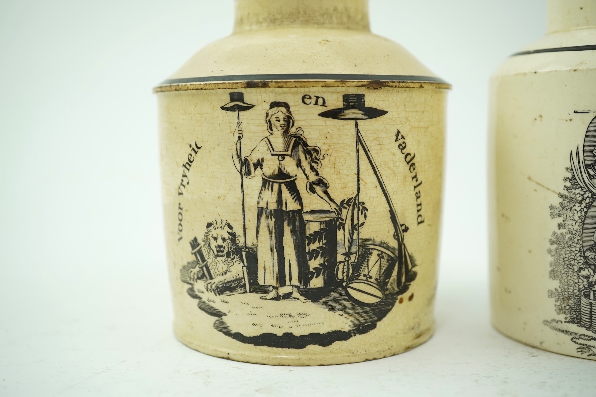 Two Leeds creamware Dutch market tea caddies, c.1790